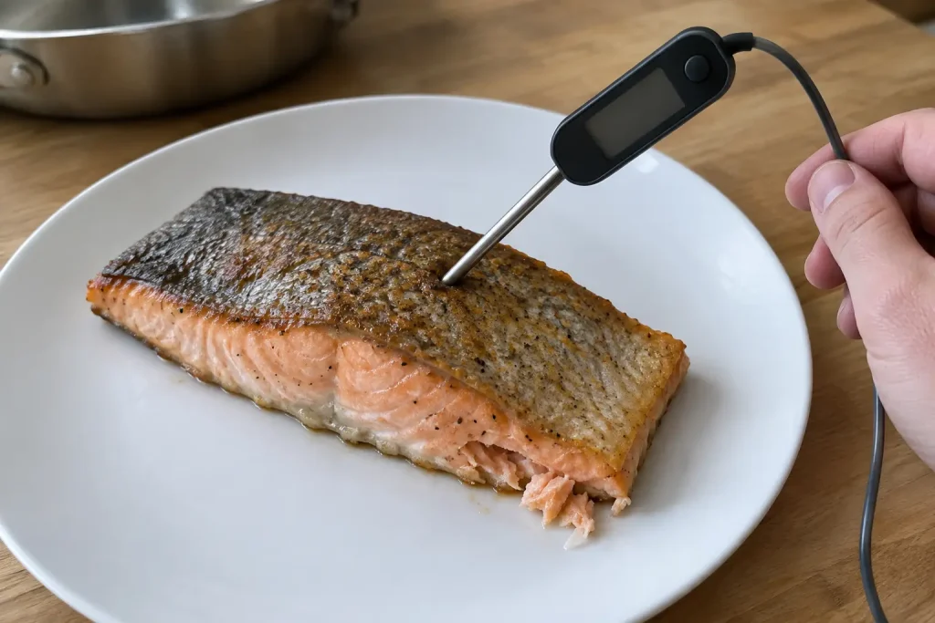 Stekt röding med krispig skinn och matlagningstermometer, ett enkelt röding recept